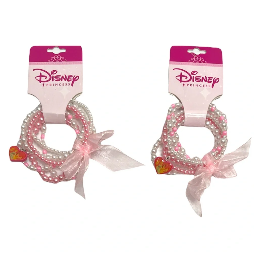 Disney Princess Bracelet Pink Bow Pearls Girls Friendship Best Friends 2 pc Set